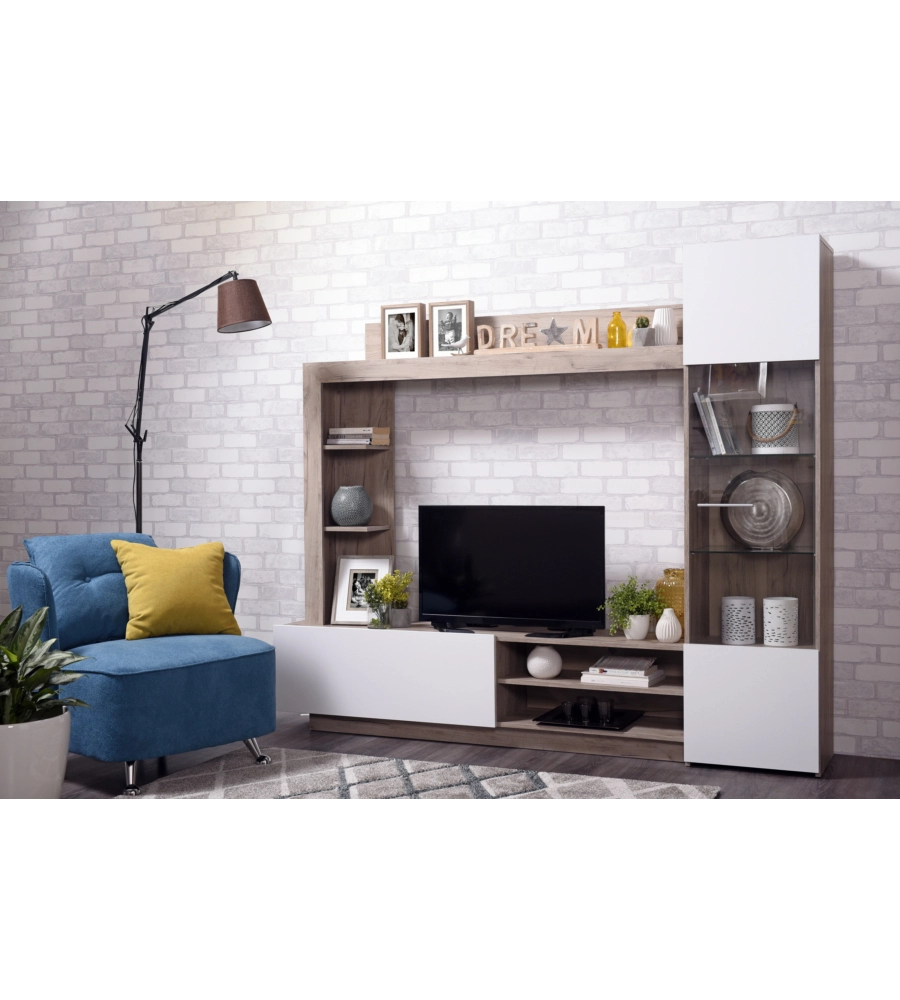 Mobile tv "torino" rovere e bianco, 204x35x174,5 cm
